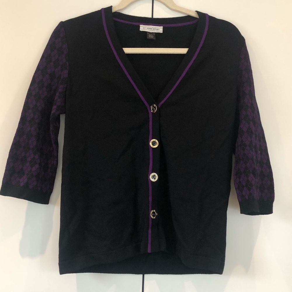 St. John argyle sleeve Santana knit cardigan jacket